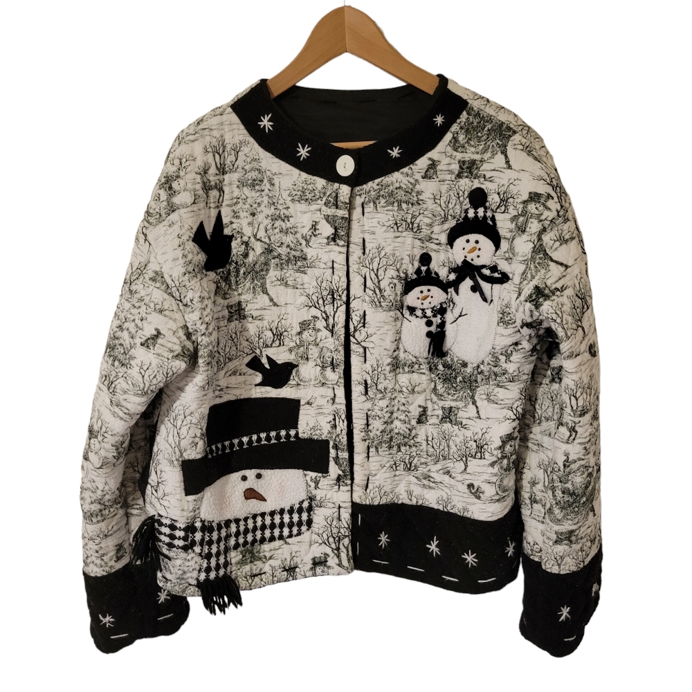 Handmade Quilted Snowman Winter Christmas Cardigan Medium/Large
